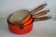 Cuisine Royale Flame Volcanic Saucepans Size 16,17 And 20 Set Of 3 Wood Handles