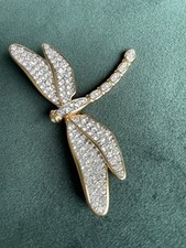 Genuine Swarovski Brooch Dragonfly Crystal Gold, Symbol Of Good Fortune & Love