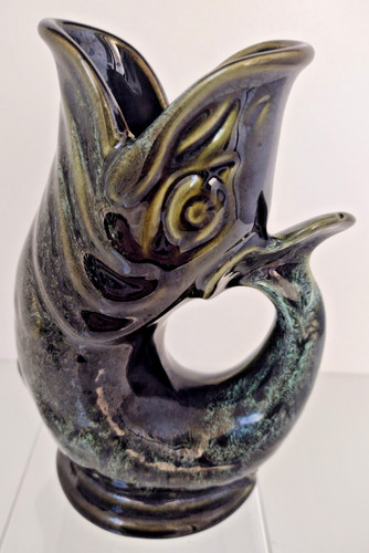 Ceramic green fish glug jug - fish,