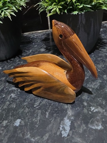 Vintage carved wooden heron - carved,
