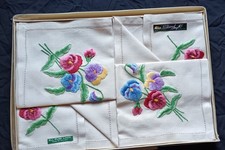 Vintage  Embroidered Dresser /  Tray Table  Cloth  Linen  22 x 13 1/4  Inches
