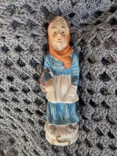 Ornament Figurine Old Lady With Basket Ceramic Vintage 