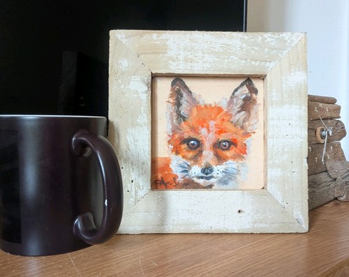 Fox portrait 10x10cm acrylic - fox,