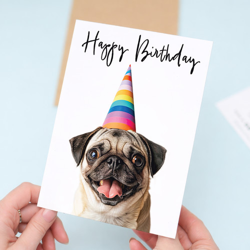 Pug dog birthday card for - card,