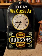 Genuine Hudson`s Soap Clock Enamel Sign Advertising Sign c1895.