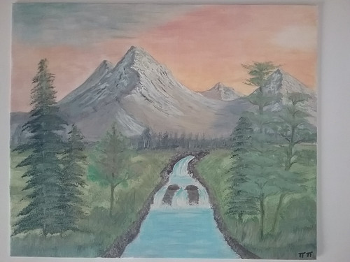 Oil painting mountain river - mountain,river, on