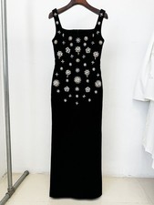 Celebrity-Inspired Black Beaded Rhinestone Bodycon Maxi Gown Dress