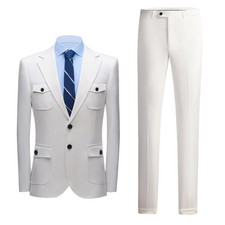 White Mens 2pcs Suits Jacket