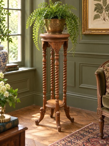 Tall wooden plant stand - wooden, barley