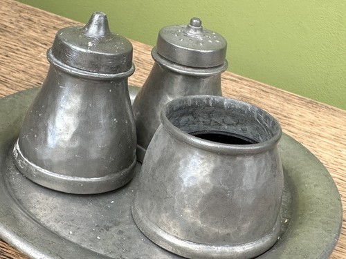 Antique pewter salt pepper - ,