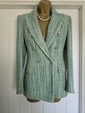 Zara Classic Green Double Breasted Boucle Textured Blazer Jacket Size Medium