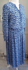 Peter Hahn Size 12 Blue Floral Silk Blouse + Pleated Skirt