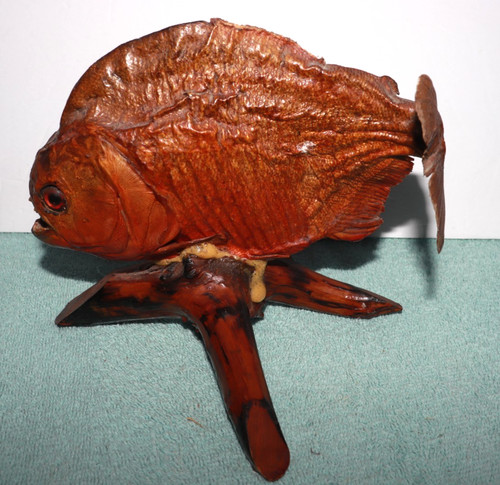 Piranha fish wooden base - on,