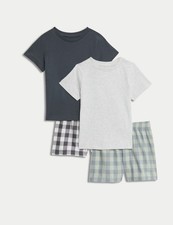 Marks & Spencer Boys Multi Coloured Cotton Checked Two-piece set Boys Pyjamas