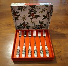 Portmerion Cake Tea 6 Fork Set - Botanic Garden With Box - Ceramic handles