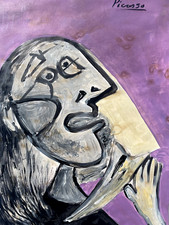 Picasso Pablo Original Painting Signed Crying Woman Purple Artwork Spain Art D21