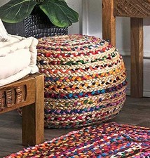 Ottoman Pouffe Braided Jute Natural Home Decorative Foot Stool Farmhouse Pouf