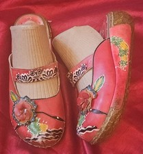 Socofy Beautiful Red/Multicoloured Leather Slip On Sandals, s.7(40), Cushioned.