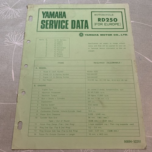 Genuine yamaha rd250 service - genuine,