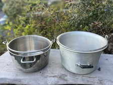 2 Vintage Stainless Steel Aluminium Maslin Jam Pan Chutney Mash Pans Large Good