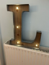Large LED Light Up Letter Rustic Vintage Marquee Wood Metal Battery E (E4)