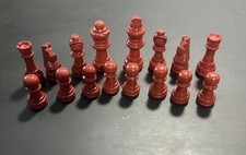 Set Of Red Wooden Chess Pieces