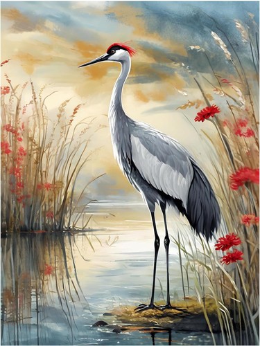 Tile mural graceful crane - mural,