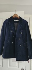 Zara Womens Small Navy Blue Faux Velvet Blazer Jacket