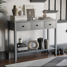 Console Table 3 Drawer Grey Storage Wood Side Sofa Hallway Entrance Furniture