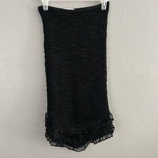 Vintage Zone Bleue Black Knit Ruffle Midi Skirt Size S Asymmetric Made in France