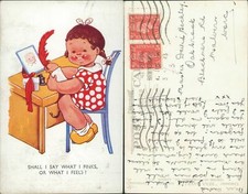 Rena Saville Chromart What I Finks or Feels GB 1943 Cancel