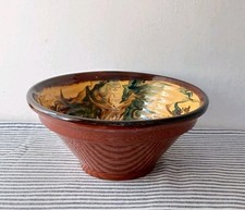 Stunning Glazed Dairy Mixing Bowl Yellow Green Marbled Design Rustic Kitchenalia