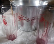 Collectable Budweiser Ice / drinks Bucket +2 Bud Pint Glasses+ bottle opener