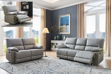 Grey Genuine Leather 3 Seater or 2 Seater / Armchair Recliner Sofa Suite OREGON.