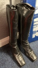 Ladies  Used Gabor Black Heeled Long Leather Boots. Size 6 1/2