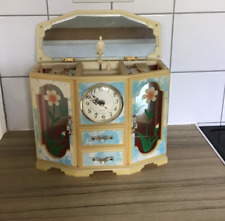 VTG  Plastic Musical Jewellery Box Wardrobe Style 2 Draw 2 Doors Clock Ballerina