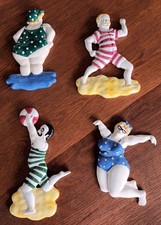 4 Vintage Ceramic Wall Plaques - Buxom Women & Victorian Men - Bathing Beauties