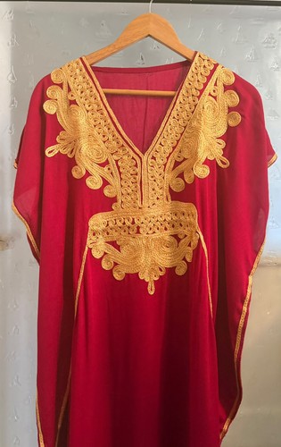 Moroccan kaftan abaya red gold - moroccan,
