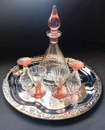Vintage pink glass decanter - pink,