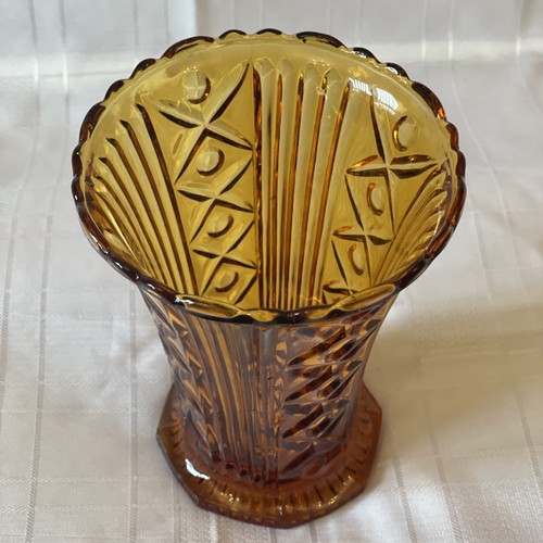 Art deco amber glass vase - amber,