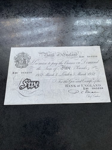 White five pound note - note, 1952