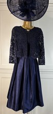 Eliza J UK 8/10 Navy Lace/Satin Fit & Flare Midi Dress & Bolero Wedding Mother