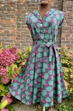 Lady Vintage 50’s Vibe Retro Dress Sz 16 Tropical Pink Flamingos Swing Revival
