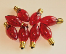 C7 NEW Red Transparent Christmas Incandescent Lights, 5W 130V, Brass Bases, 8pcs