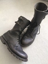 VINTAGE FRENCH ARMY RANGER BLACK LEATHER BOOTS + BUCKLE CUFF UK13 EU 47