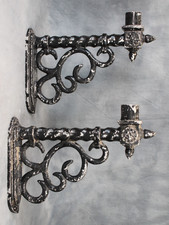 Pair Antique Victorian Style Large Ornate Cast Metal Lantern Brackets Salvage