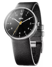 BN0021 Braun Gents Mens Classic Watch Black Dial Silver Black Leather Strap New