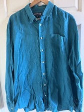 Vilebrequin Shirt Men 2XL Turquoise Linen Cotton Pocket Button Up Long Sleeve