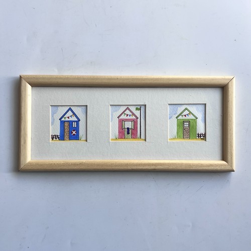 Framed watercolour beach hut - framed,
