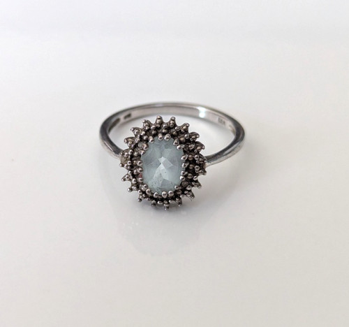 Silver ring aquamarine diamond - silver,